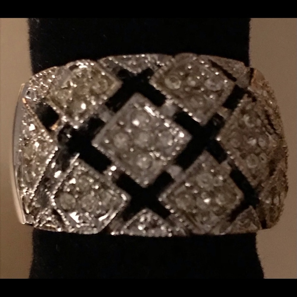 Silver CZ Diamond Pattern Wide Band Fashion Ring